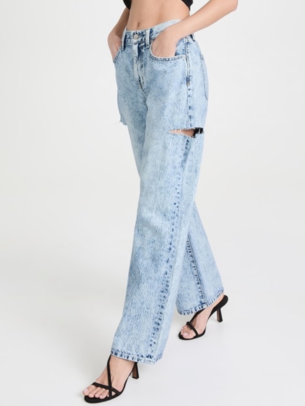 Light Blue High-Waist Straight Leg Jeans with side cuts